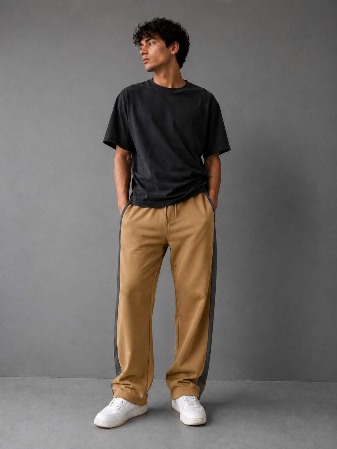 Pantalón Combinado - Beige Gris Oscuro - beige-gris-oscuro-1.png